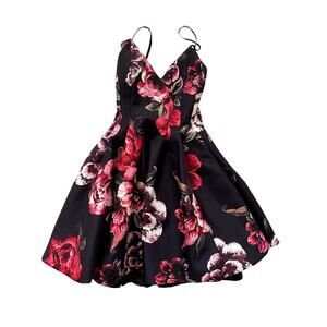 KEEPSAKE V-neck Backless Black Floral Spaghetti Strap Dress